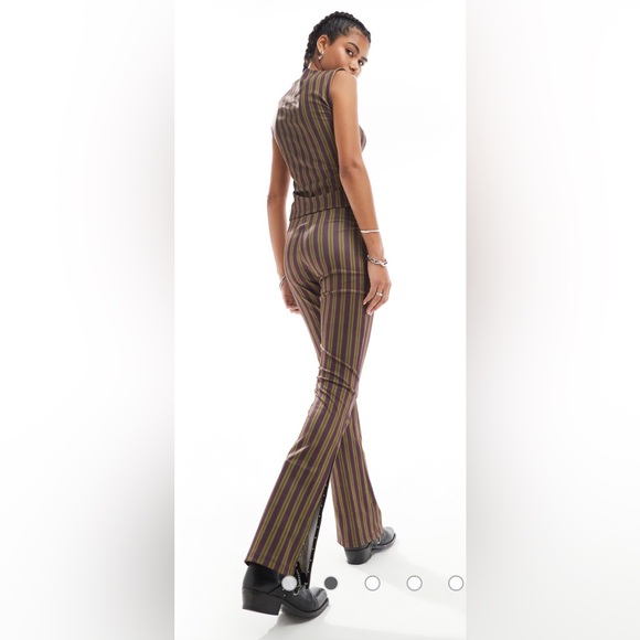 Basic Pleasure Mode Tabby Striped Bootcut Pants in Brown and Green - M - Picture 2 of 15